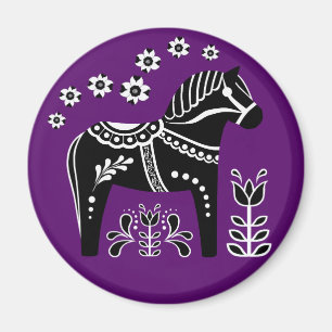 Svart/vit folkdala häst/folkfrisisk magnet