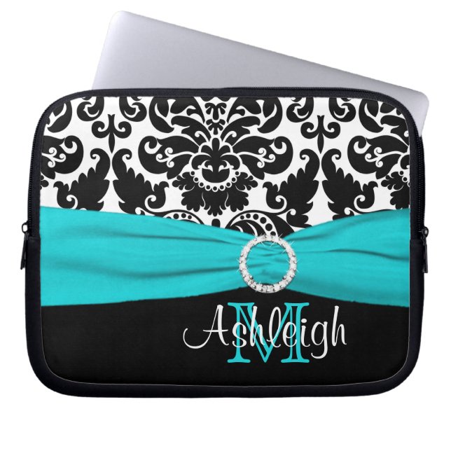 Svart vit för Aqua med FAUXbandlaptop sleeve (Framsidan)