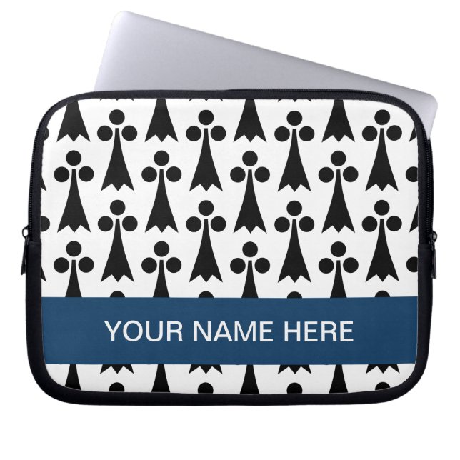 Svart-vit formmönster monogram laptop fodral (Framsidan)
