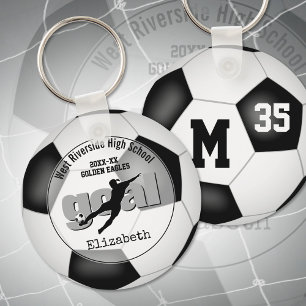 Svart, vit fotboll, målflickors laganda nyckelring