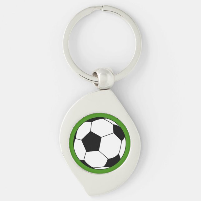 Svart Vit Fotboll På Grönt Swirl Silverfärgad Nyckelring (Framsidan)