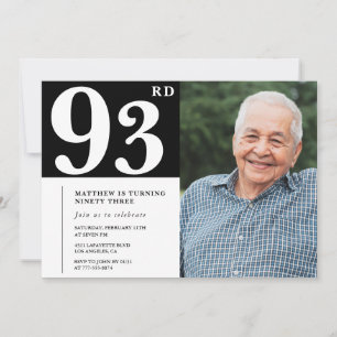 Svart-vit fotobild Inbjudan till 93-årsdag för män