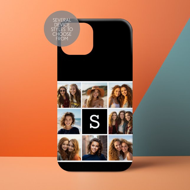 Svart-vit fotokollage med anpassad monogram (Personalize a Phone Case with your photos and monogram)