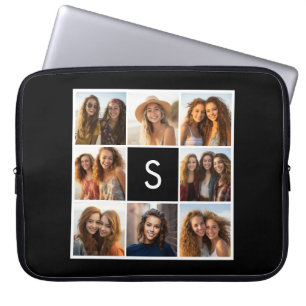 Svart-vit fotokollage med anpassad monogram laptop sleeve