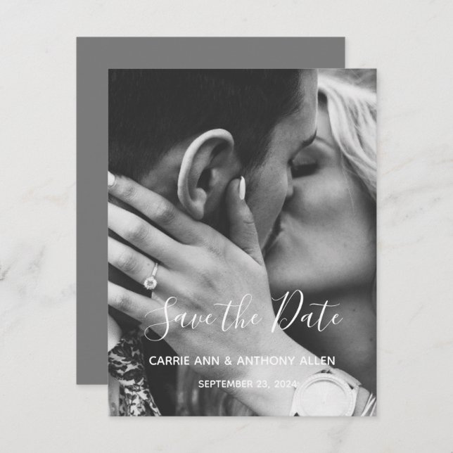 Svart vit fotoskripttypografi Spara datum (Fram/baksida)