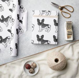Svart-vit fransk bulldogg söt seriehund mönster presentpapper
