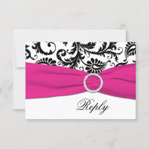 Svart, vit, fuchsia damask-svarvkort OSA kort