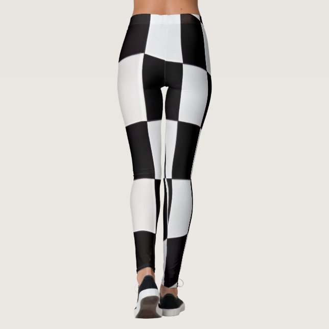 Svart-vit fyrkantig mönsterleggings – Klassisk Leggings (Baksida)
