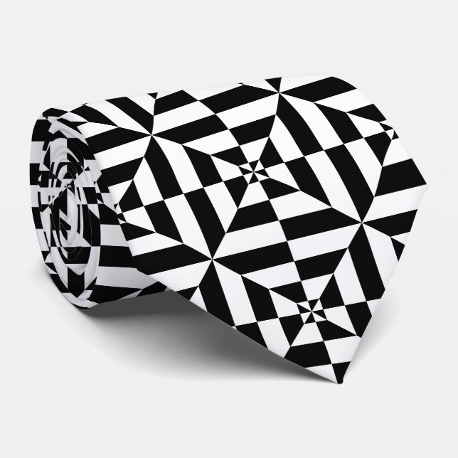 svart-vit fyrkantig randig geometrisk mönster slips (Rullad)