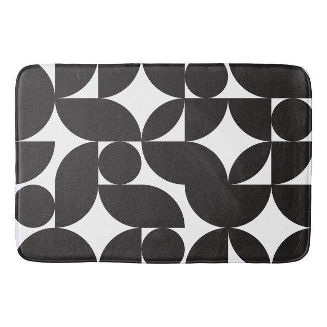 Svart Vit Geometrisk Abstrakt Mid Century Modern Badrumsmatta (Framsidan)