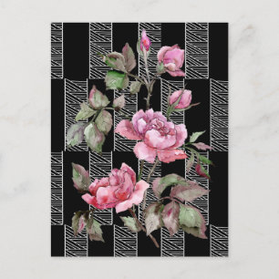 Svart Vit Geometrisk Blommig Postcaed Postkort Vykort