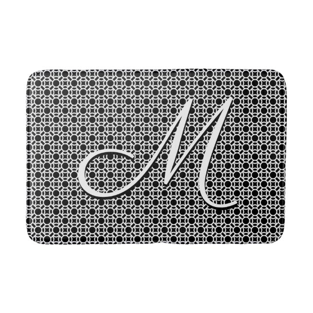 Svart & vit geometrisk initialmonogram badrumsmatta (Framsidan)