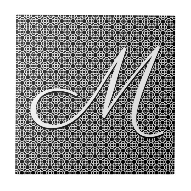 Svart & vit geometrisk initialmonogram kakelplatta (Framsidan)