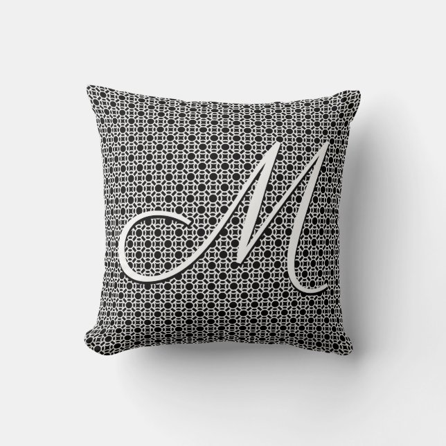 Svart & vit geometrisk initialmonogram kudde (Framsida)