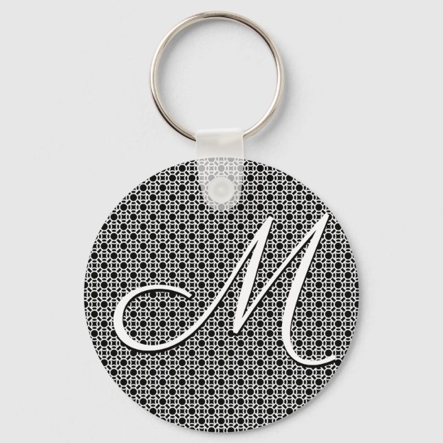 Svart & vit geometrisk initialmonogram nyckelring (Framsida)