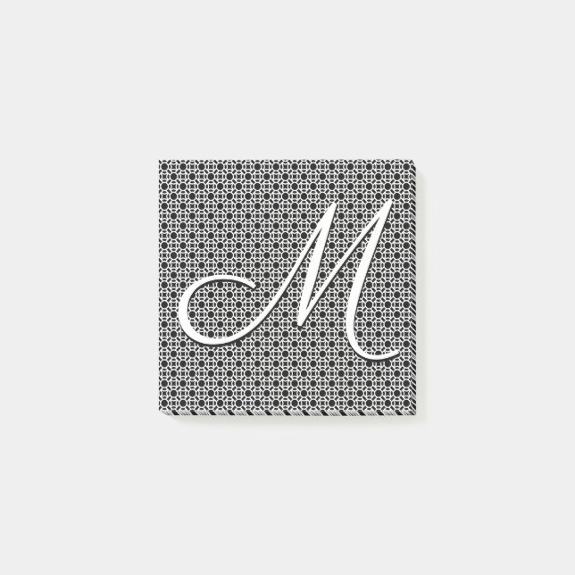 Svart & vit geometrisk initialmonogram post-it block (Framsida)