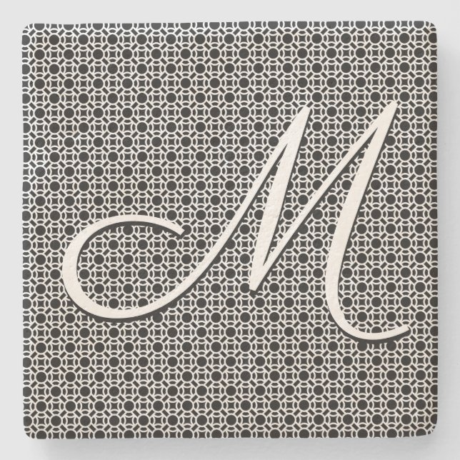 Svart & vit geometrisk initialmonogram stenunderlägg (Framsidan)