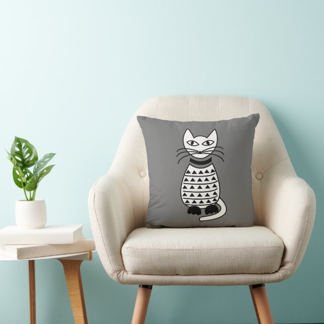 Svart Vit Geometrisk Katt Kudde (Stol)