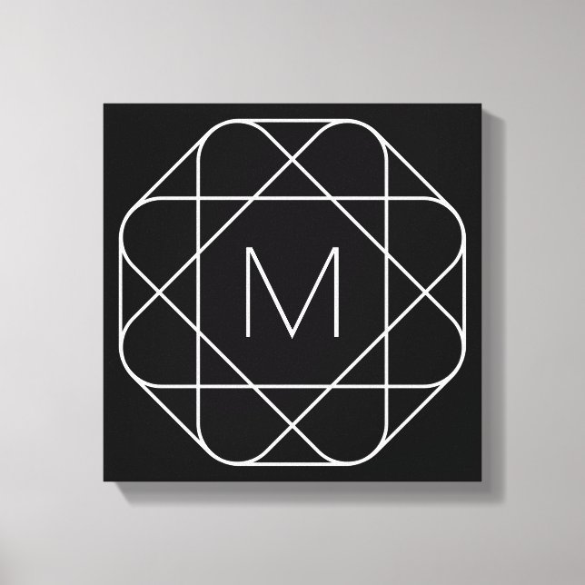 Svart & vit geometrisk monogram canvastryck (Framsida)