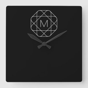Svart & vit geometrisk monogram fyrkantig klocka