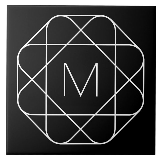 Svart & vit geometrisk monogram kakelplatta (Framsidan)