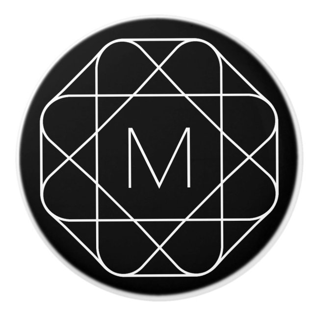 Svart & vit geometrisk monogram knopp (Framsidan)