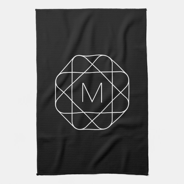Svart & vit geometrisk monogram kökshandduk (Vertikal)