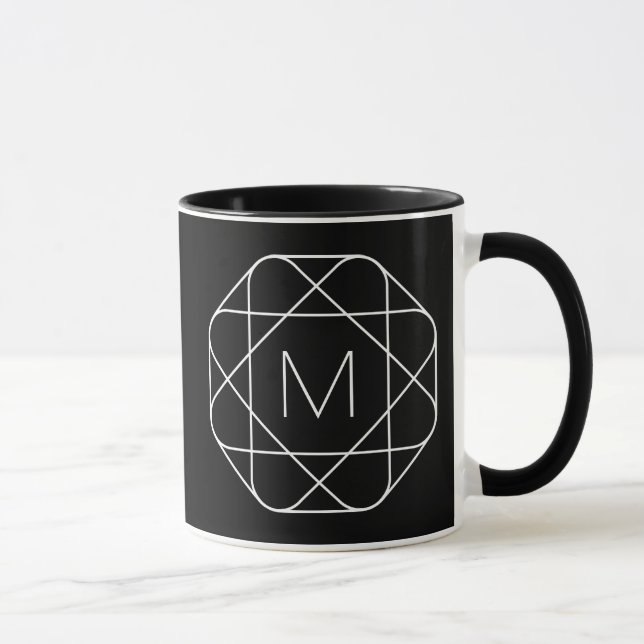 Svart & vit geometrisk monogram mugg (Höger)