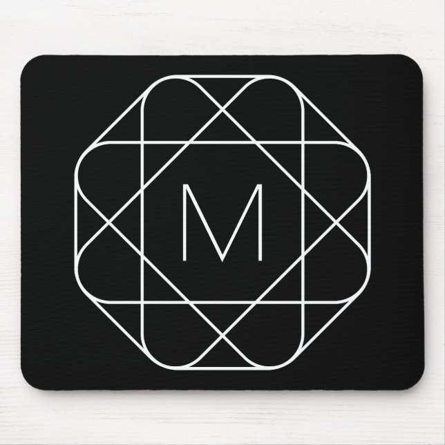 Svart & vit geometrisk monogram musmatta (Framsidan)