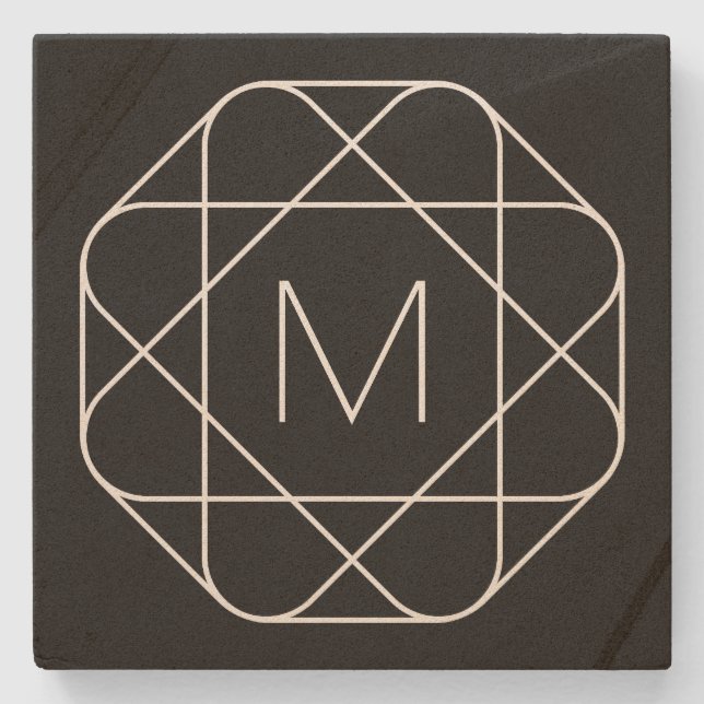 Svart & vit geometrisk monogram stenunderlägg (Framsidan)