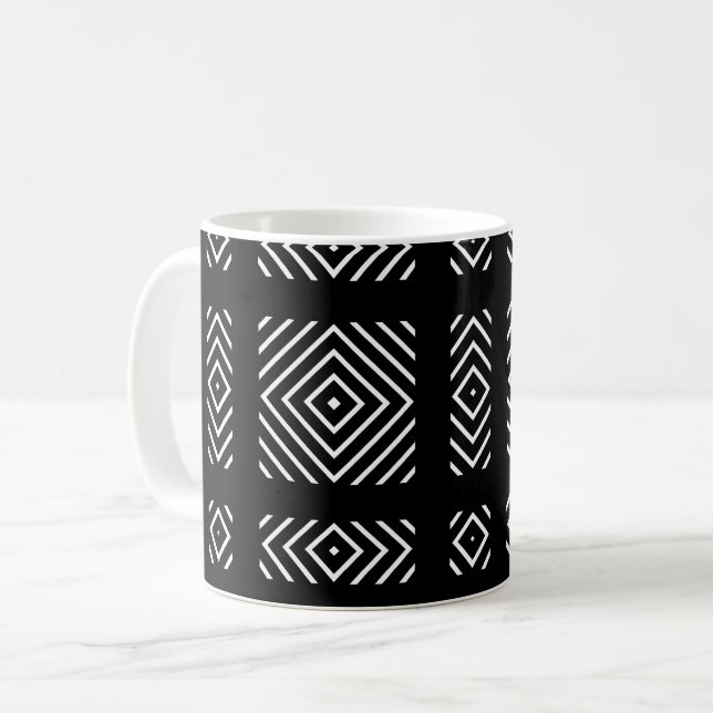 Svart-vit geometrisk mönster Ama Kaffemugg (Framsida vänster)