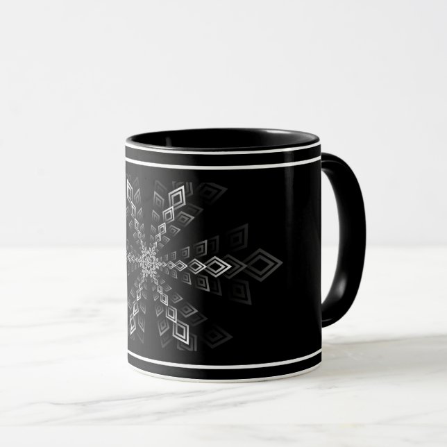 Svart Vit Geometrisk Mönster Mugg (Framsida höger)