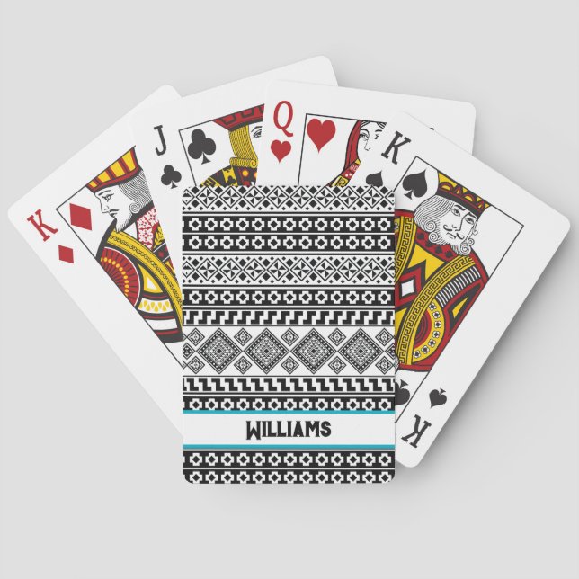 Svart Vit Geometrisk Polynesisk Stam Monogram Casinokort (Baksidan)