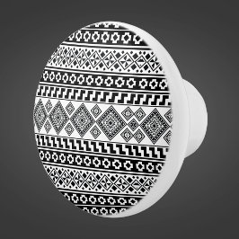 Svart Vit Geometrisk Polynesisk Stam Monogram Knopp