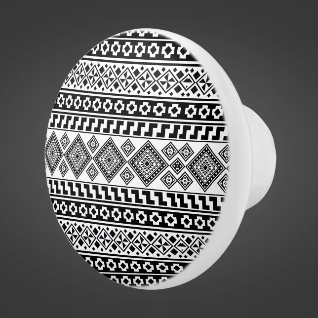 Svart Vit Geometrisk Polynesisk Stam Monogram Knopp (Skapare uppladdad)