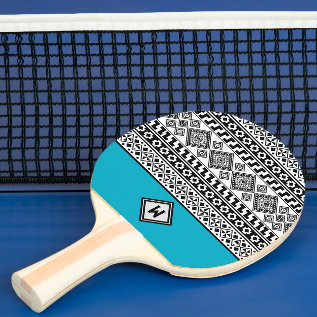 Svart Vit Geometrisk Polynesisk Stam-mönster  Pingisracket (Insitu)