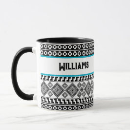 Svart Vit Geometrisk Polynesisk Tribal Monogram Mugg