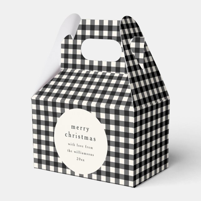 Svart Vit Gingham Rutig Personlig Jul Presentaskar (Framsidan Sidan)