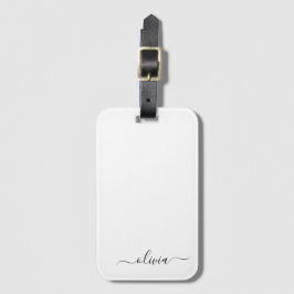 Svart Vit Girly Script Monogram Namn Modern Bagagebricka