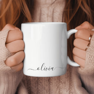 Svart Vit Girly Script Monogram Namn Modern Kaffemugg