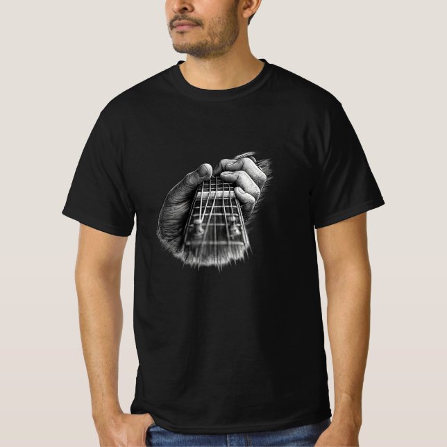 Svart Vit Gitarr Greppbräda Grafisk T-Shirt Design (Framsida)