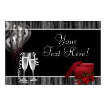 Svart Vit Glitter Champagne Fest Banner