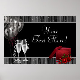 Svart Vit Glitter Champagne Fest Banner Poster
