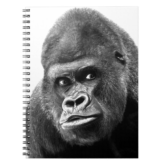 Svart Vit Gorilla Anteckningsbok Med Spiral (Framsidan)