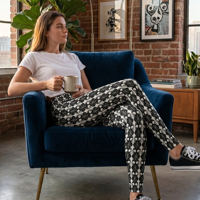 Svart & Vit Gotisk Fleur-de-Lis Leggings (Skapare uppladdad)