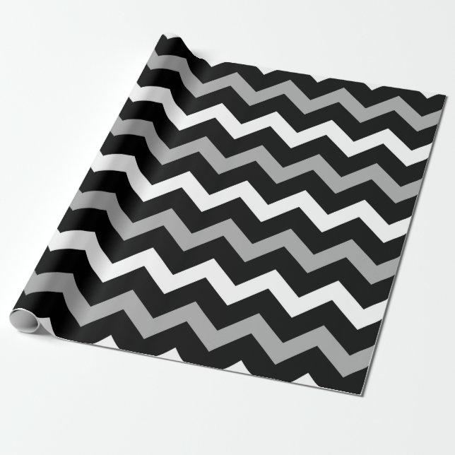 Svart Vit & Grå Chevron Tryckmönster Presentpapper (Utrullad)