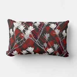 Svart Vit Grå & Röd Blommig Design Lumbarkudde