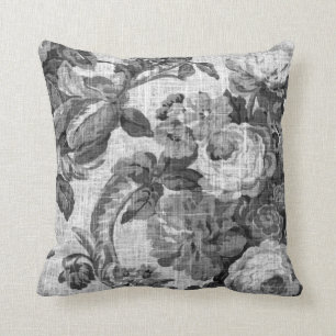 Svart & vit gråa botaniska blom- Toile No.5 Kudde