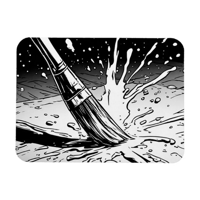 Svart-vit grafikstil pensel färg fläck magnet (Horisontell)