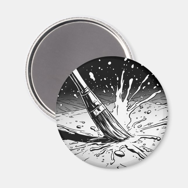 Svart-vit grafikstil pensel färg fläck magnet (Front/Back)